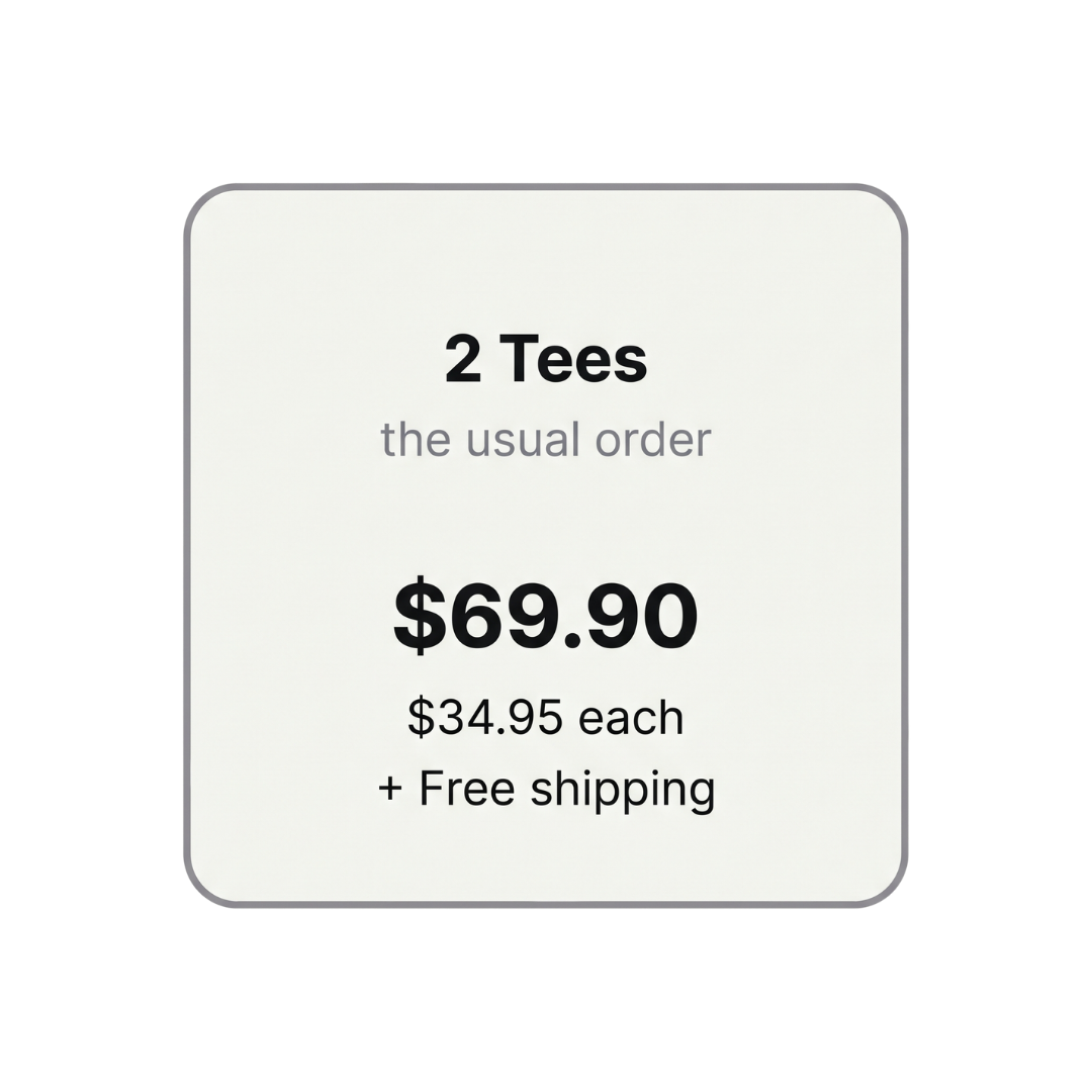 2 tees for $69.90, free shipping