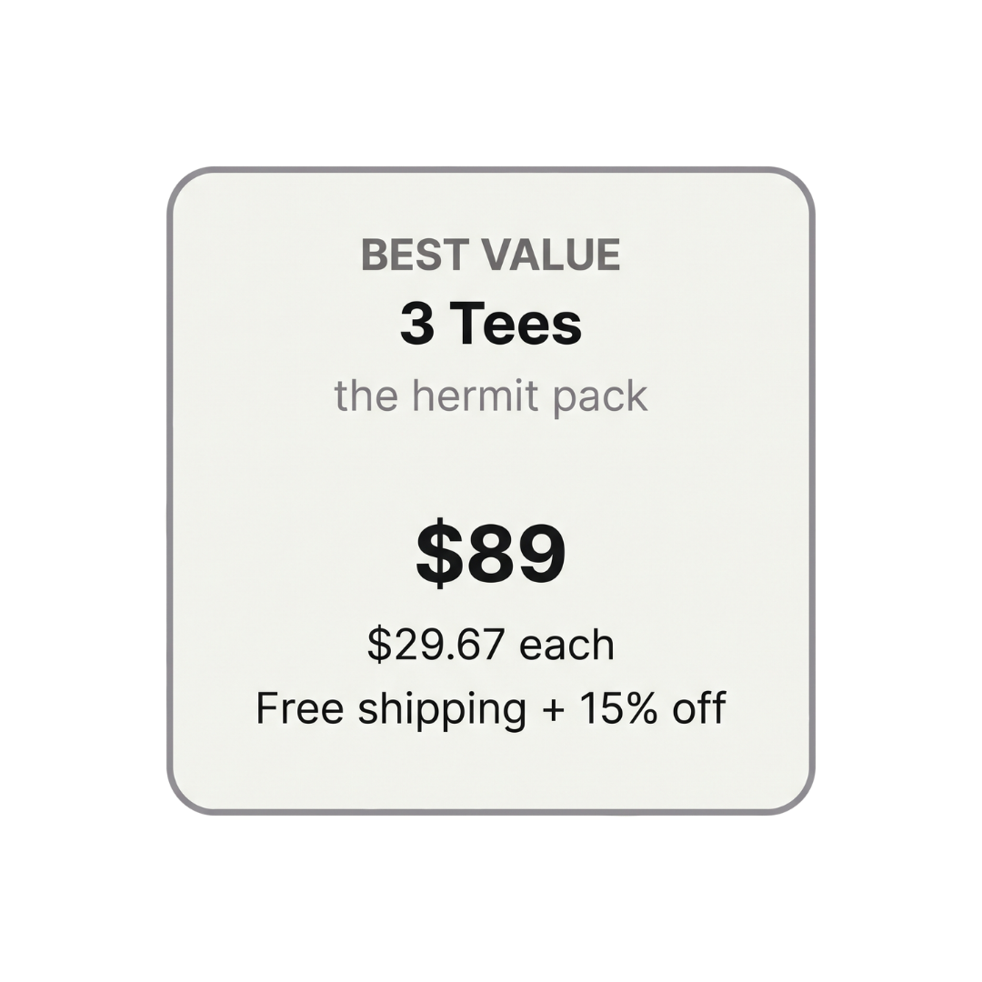 3 tees for $89, free shipping and 15% off