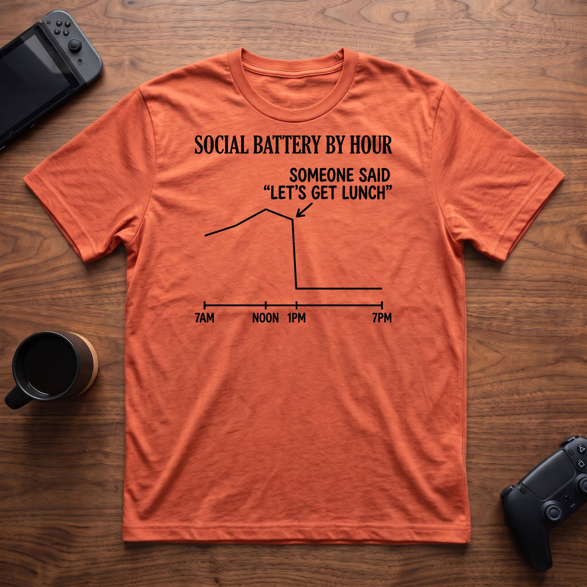 Battery By Hour T-Shirt - Heather Orange