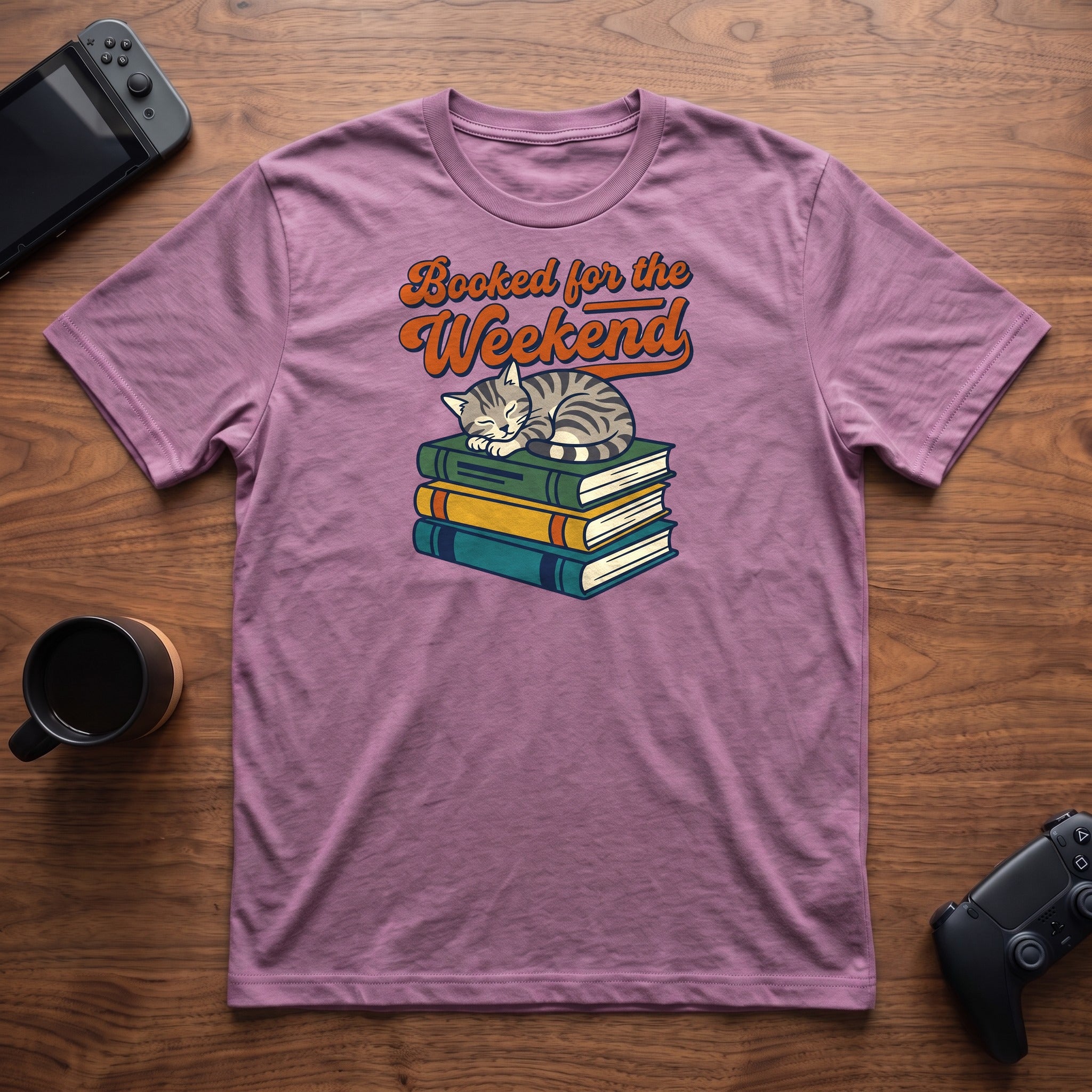 Booked w/Cat T-Shirt - Heather Radiant Orchid