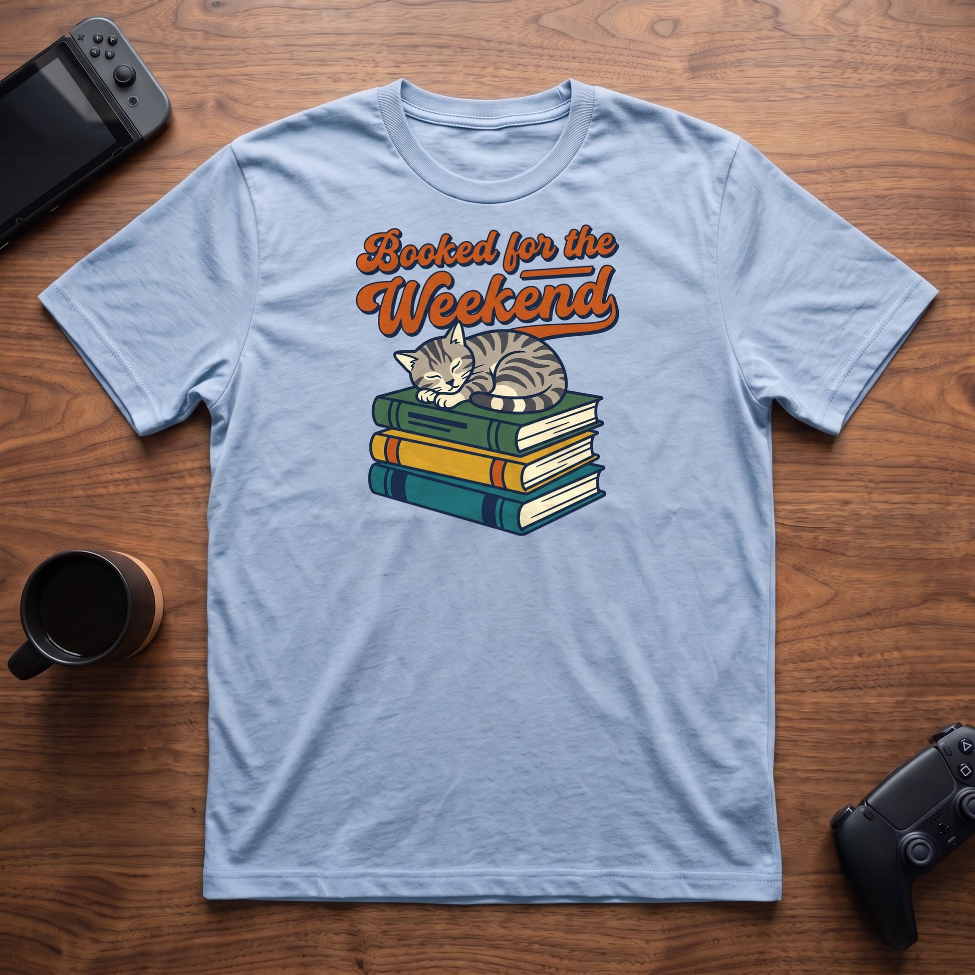 Booked w/Cat T-Shirt - Light Blue