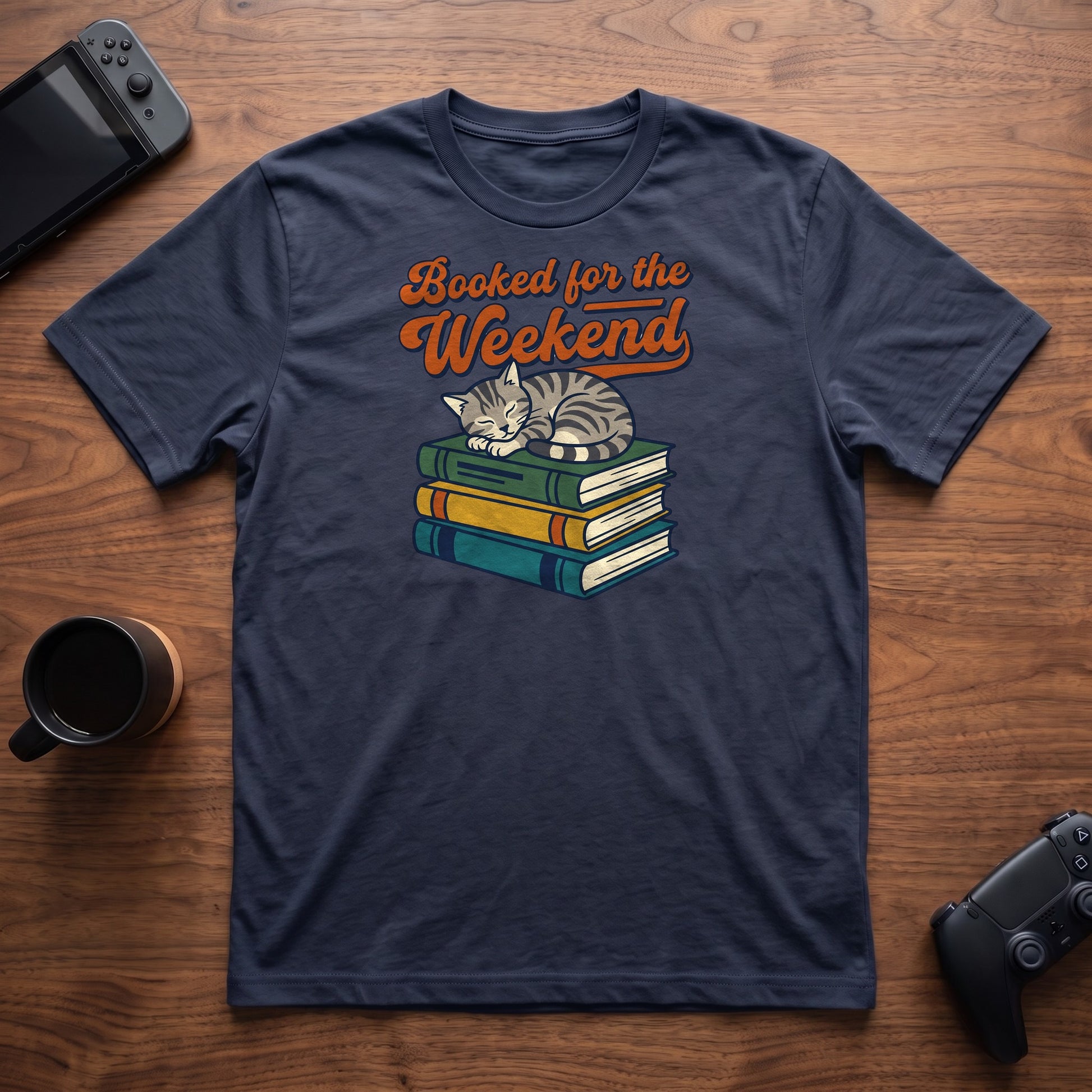 Booked w/Cat T-Shirt - Navy