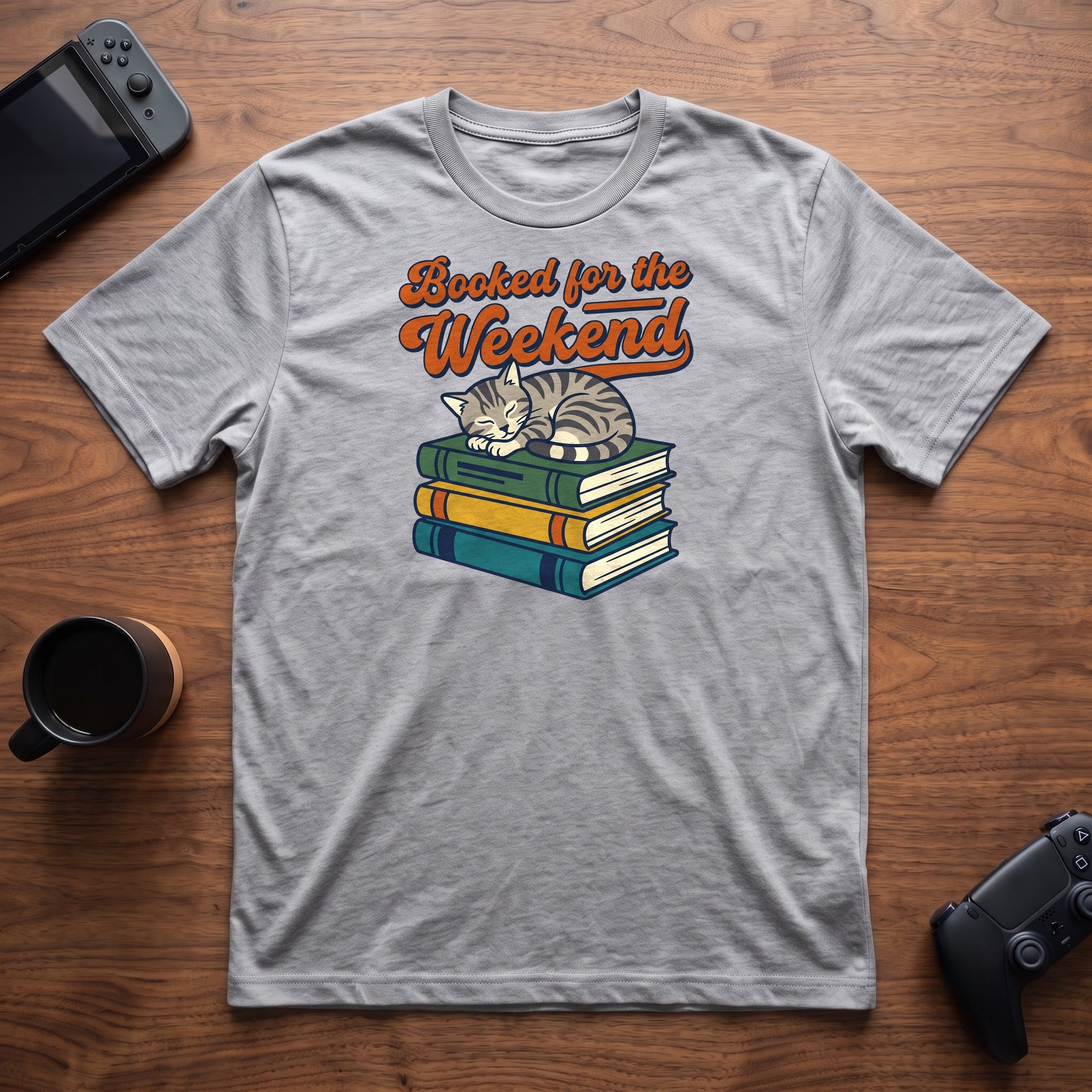 Booked w/Cat T-Shirt - Sport Grey
