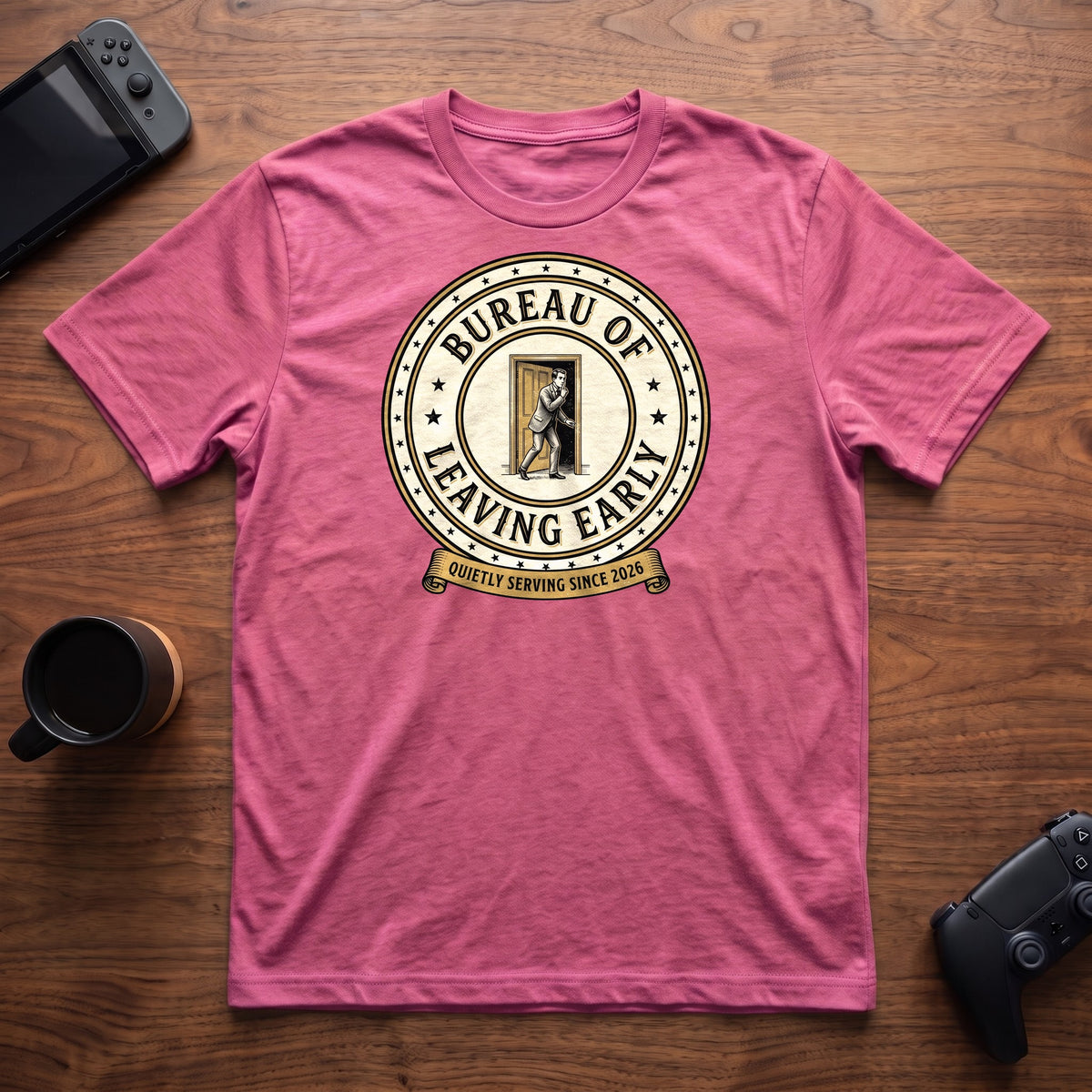 Bureau of Leaving Early T-Shirt - Heather Berry