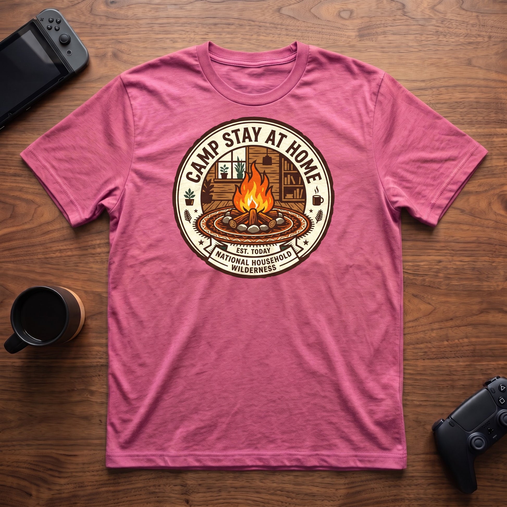 Camp Stay At Home T-Shirt - Heather Berry