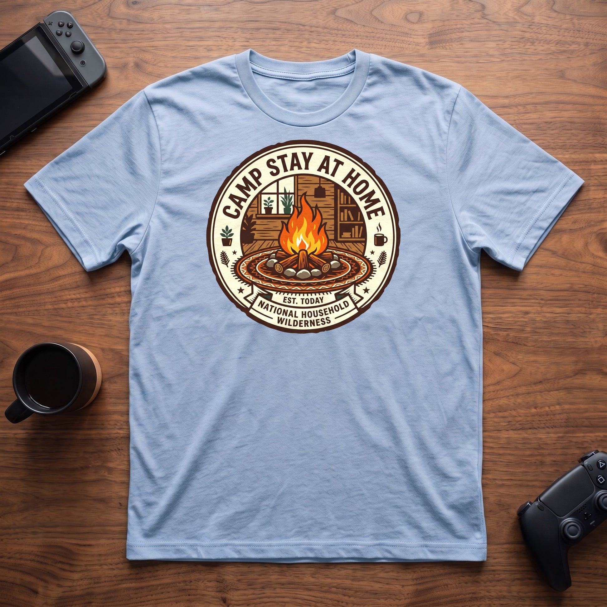 Camp Stay At Home T-Shirt - Light Blue