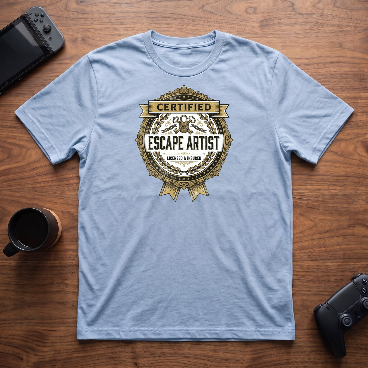 Certified Escape Artist T-Shirt - Light Blue