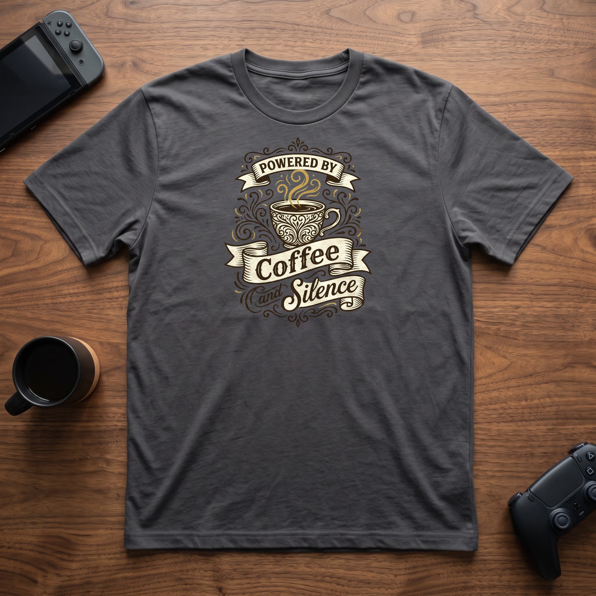 Coffee and Silence T-Shirt - Charcoal