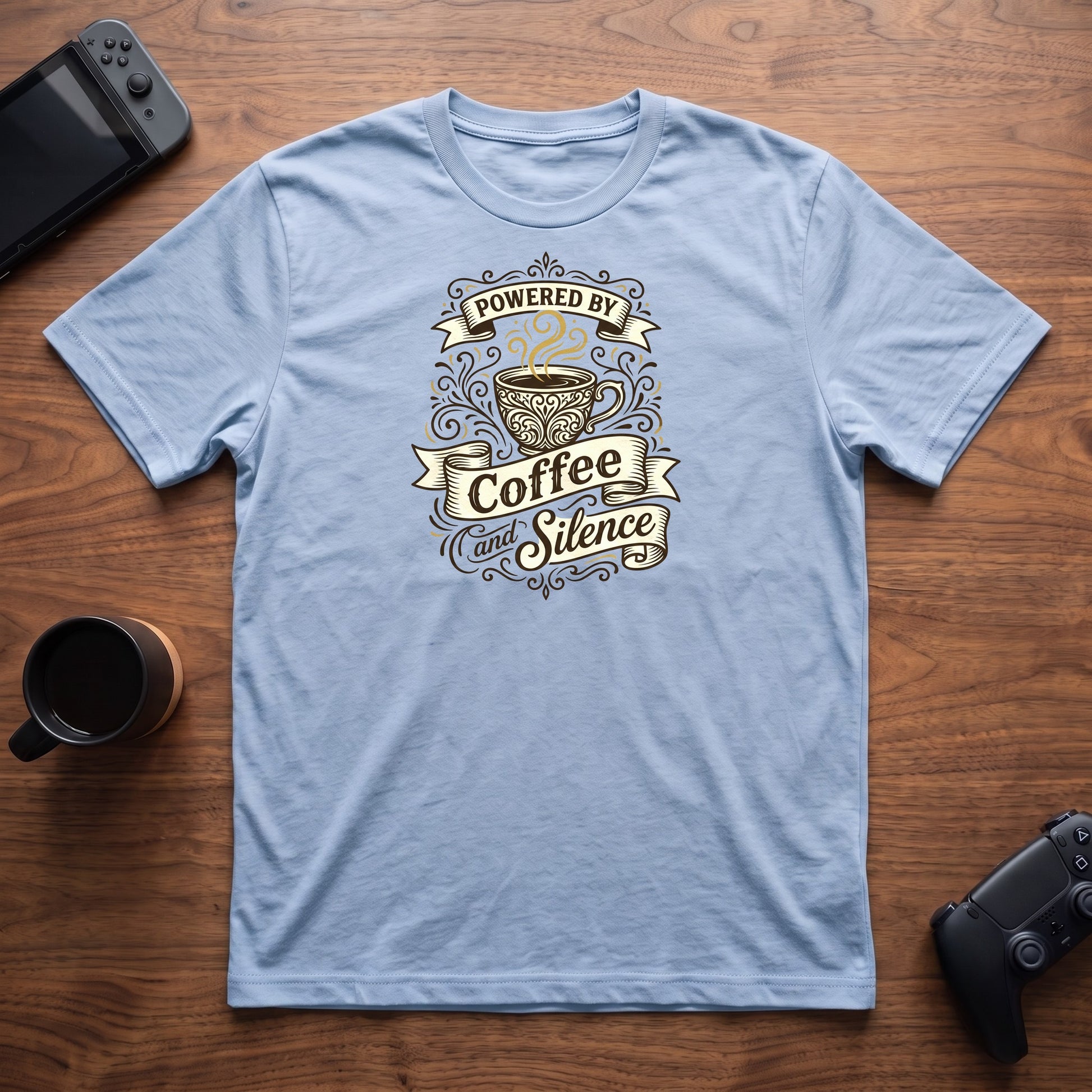 Coffee and Silence T-Shirt - Light Blue