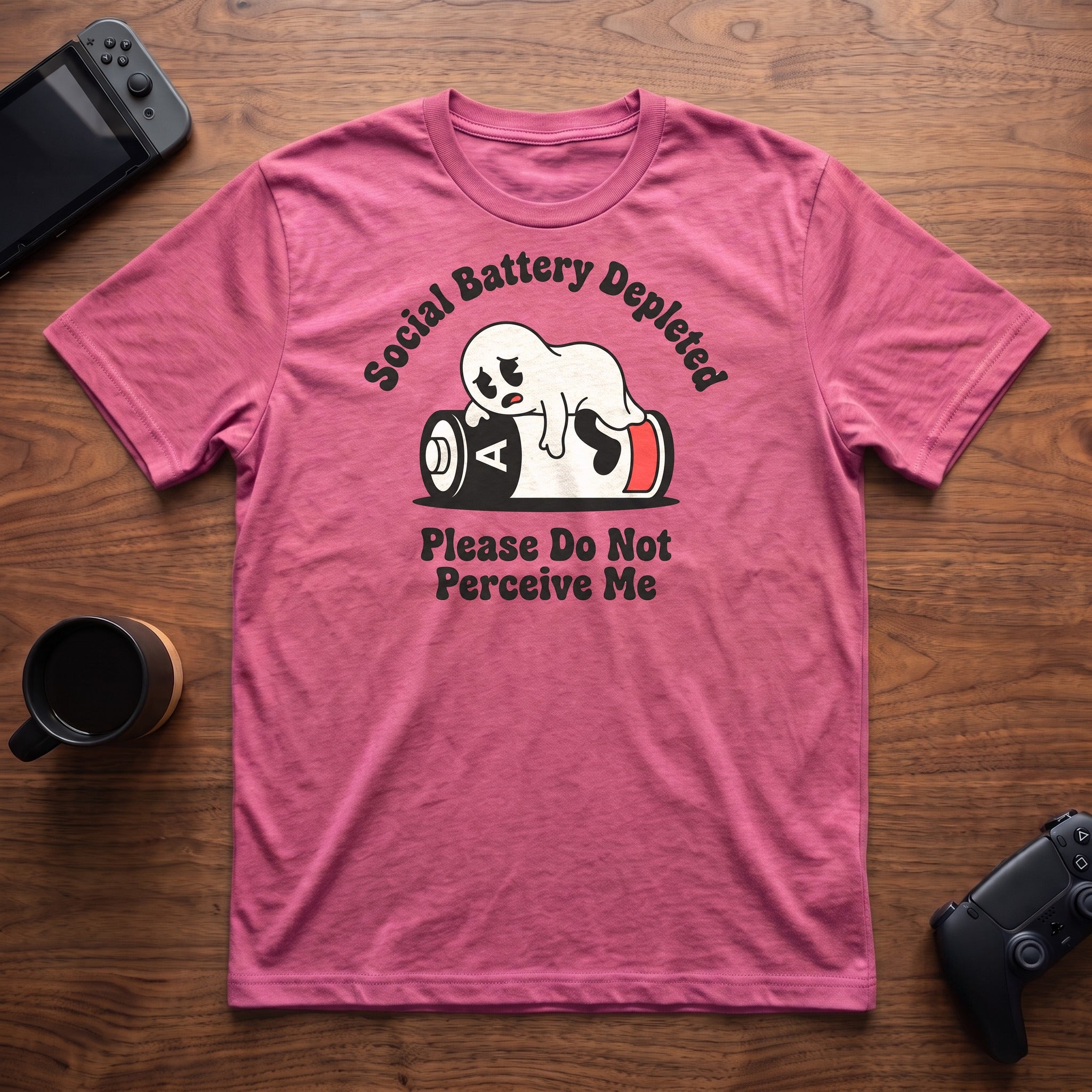 ghost-depleted-battery-t-shirt - Heather Berry