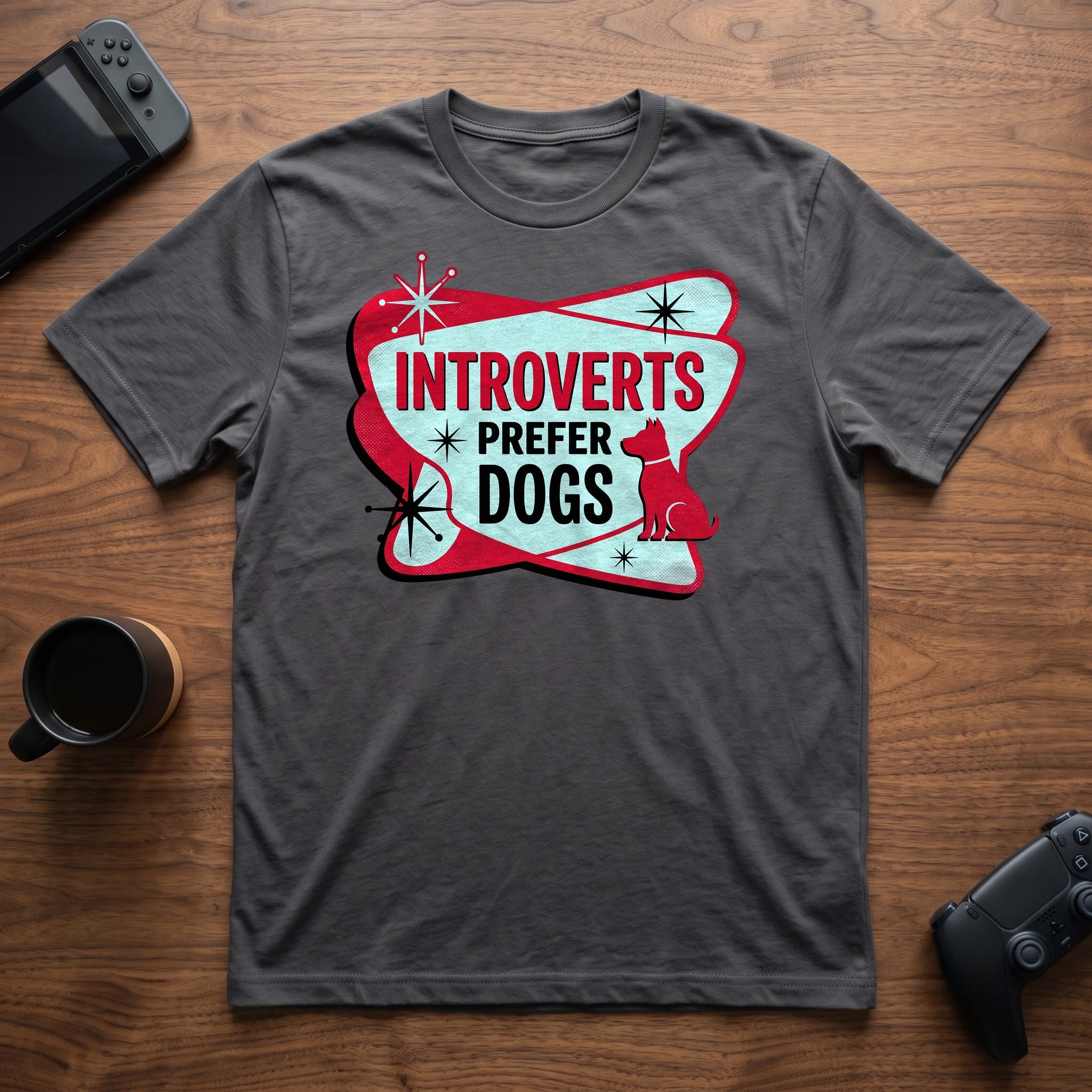 Introverts Prefer Dogs T-Shirt - Charcoal
