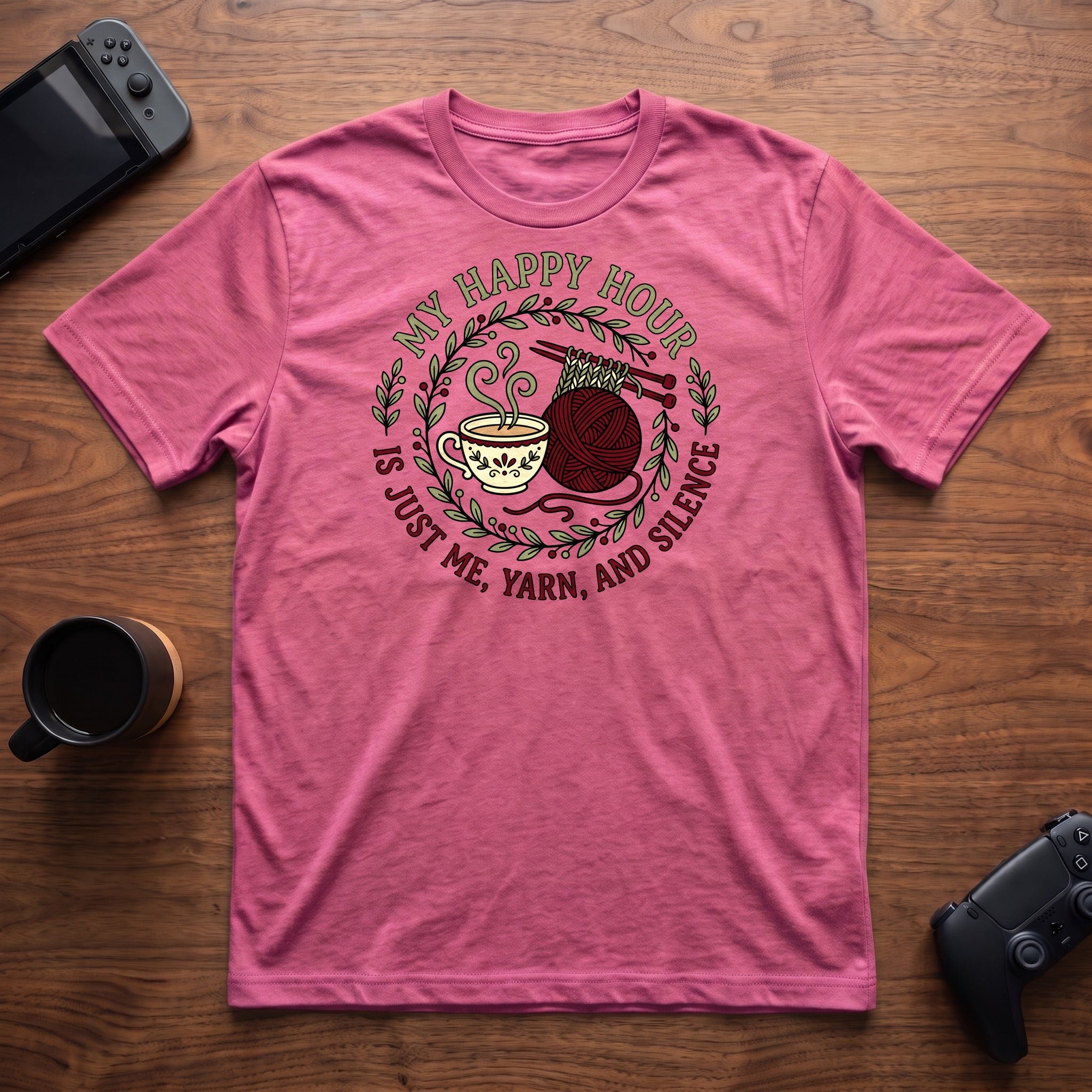 Me, Yarn, Silence T-Shirt - Heather Berry