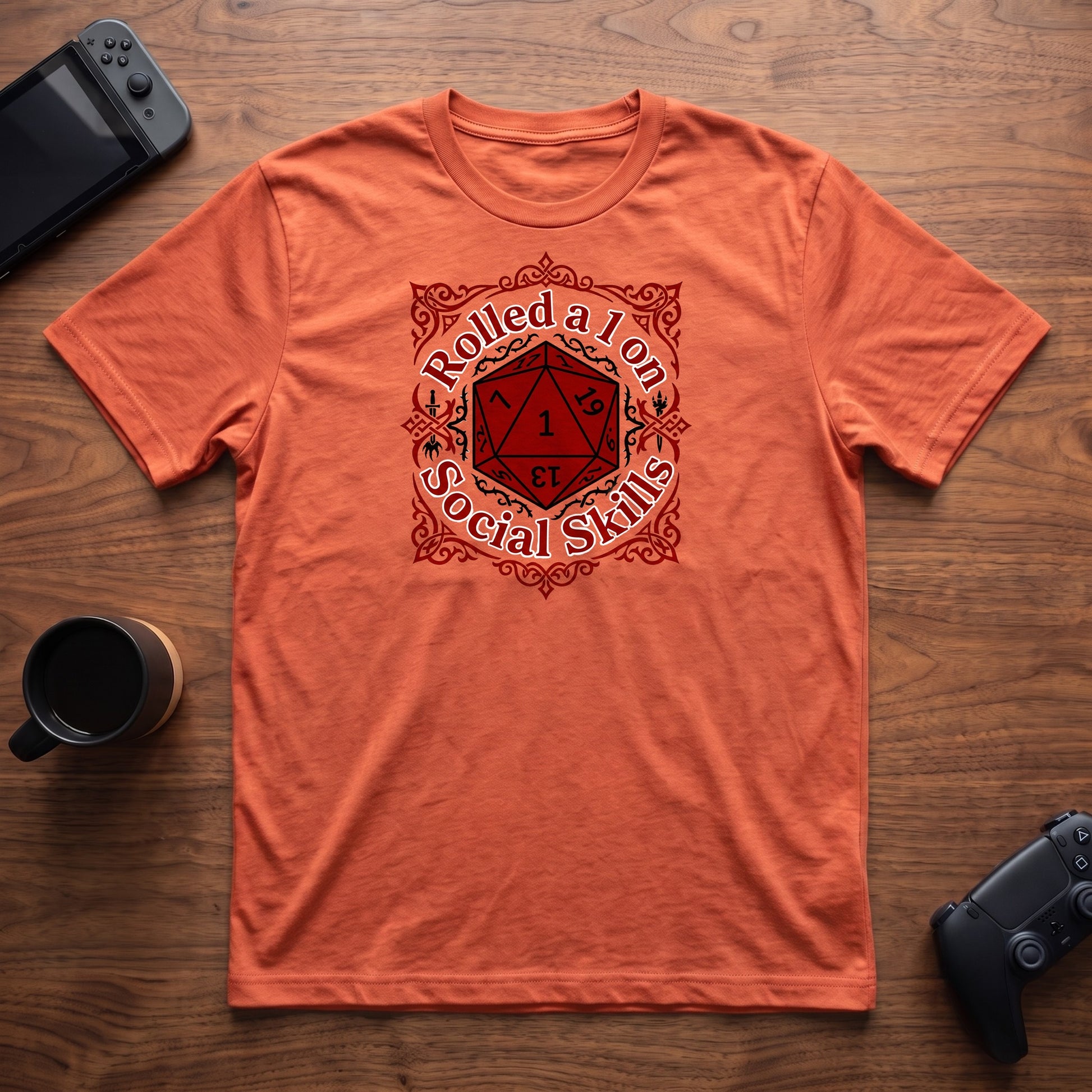 Rolled 1 On Social Skills T-Shirt - Heather Orange