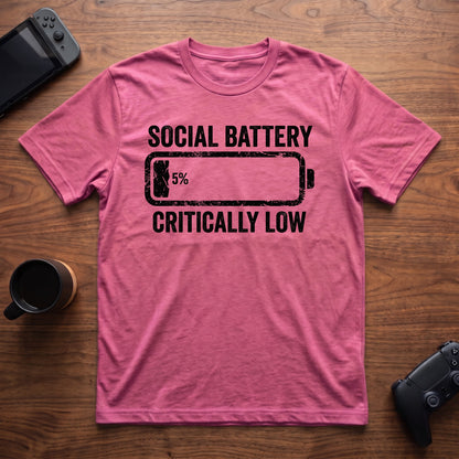 Social Battery Low T-Shirt - Heather Berry