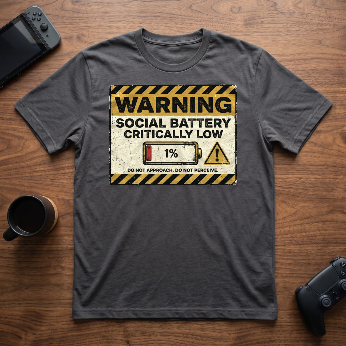 Social Battery Warning T-Shirt - Charcoal