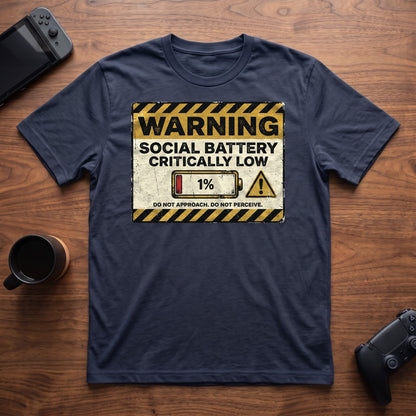 Social Battery Warning T-Shirt - Navy
