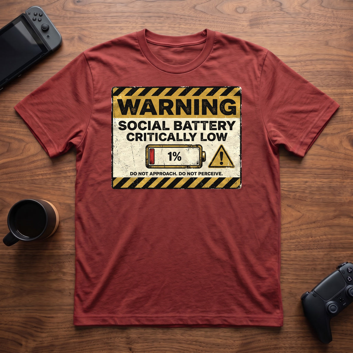 Social Battery Warning T-Shirt - Red