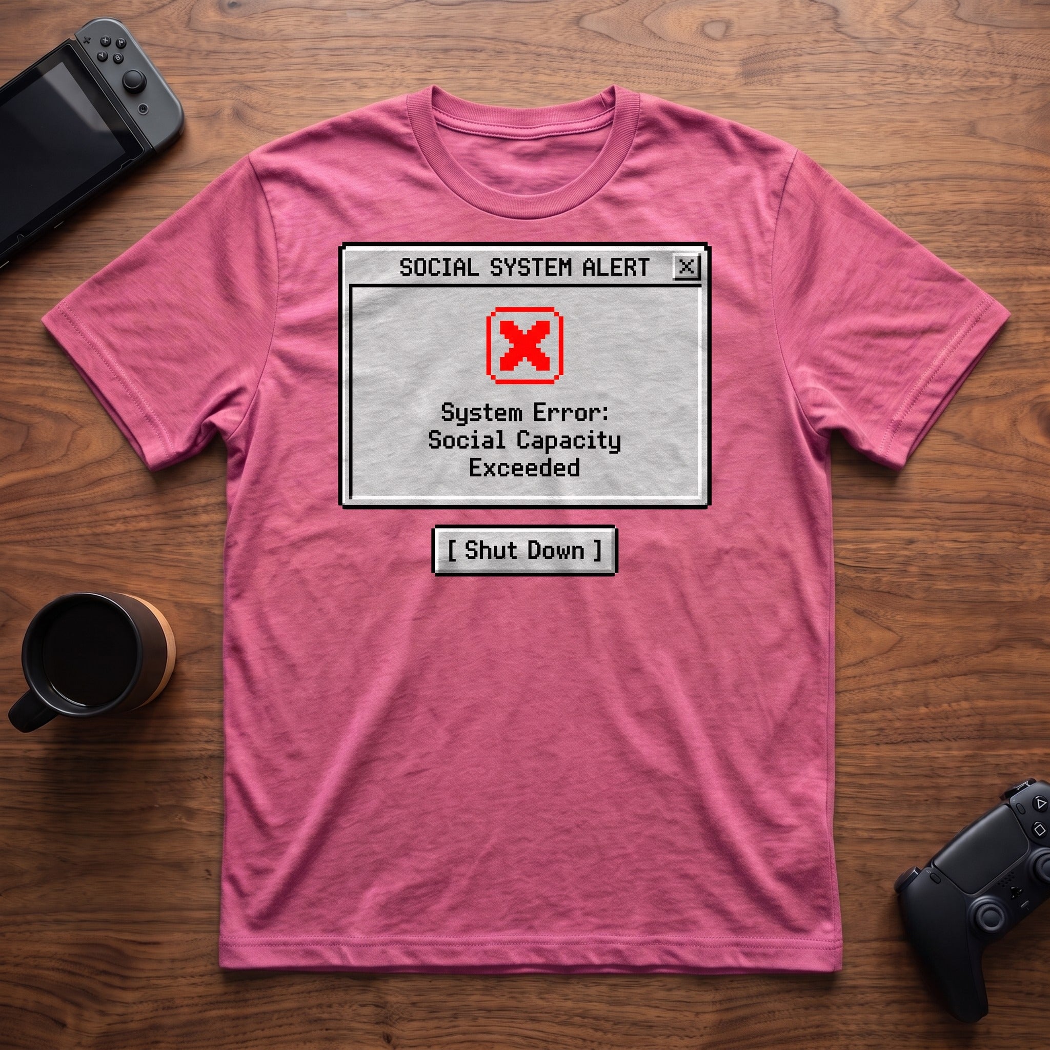 Social System Alert T-Shirt - Heather Berry