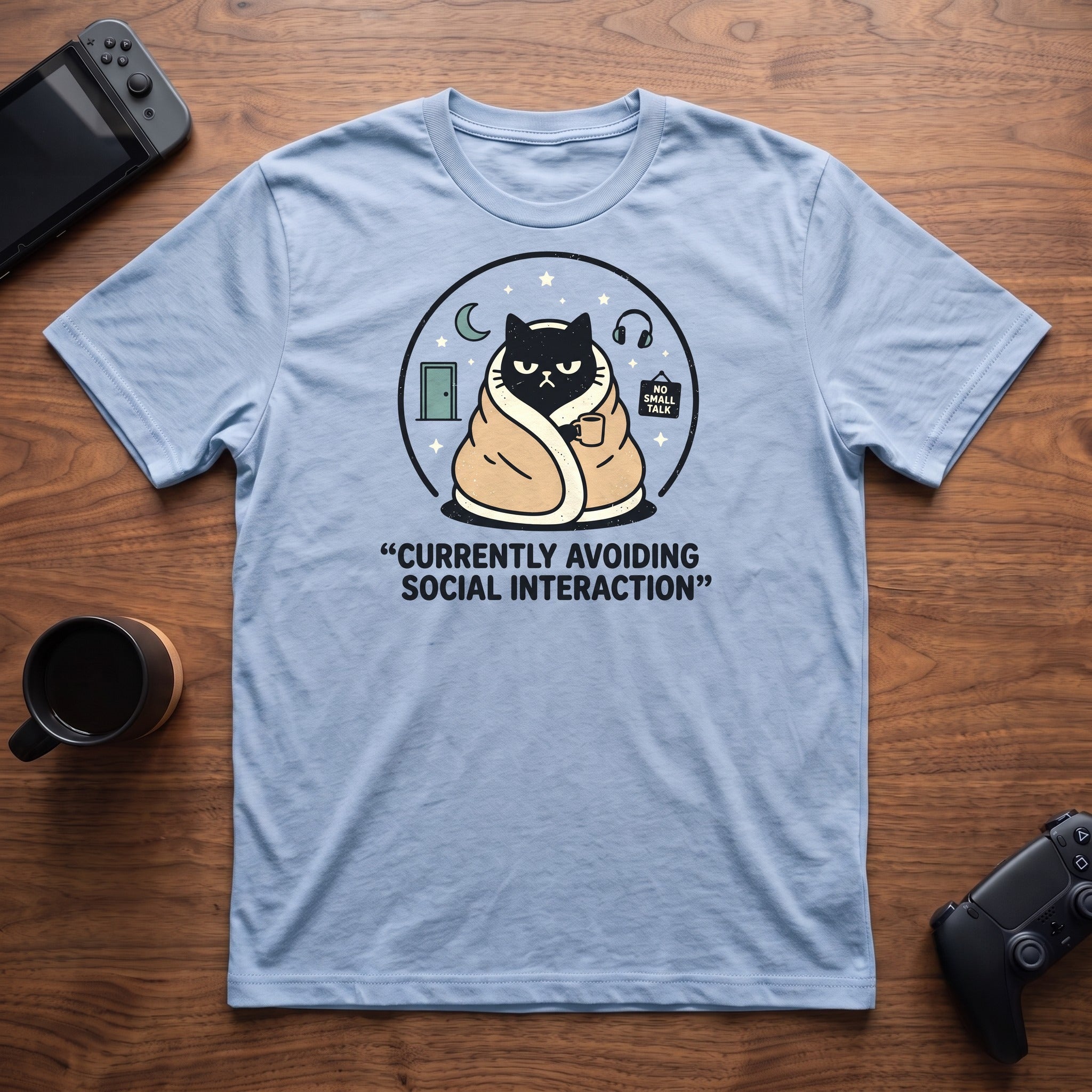 Socially Unavailable Cat T-Shirt - Light Blue